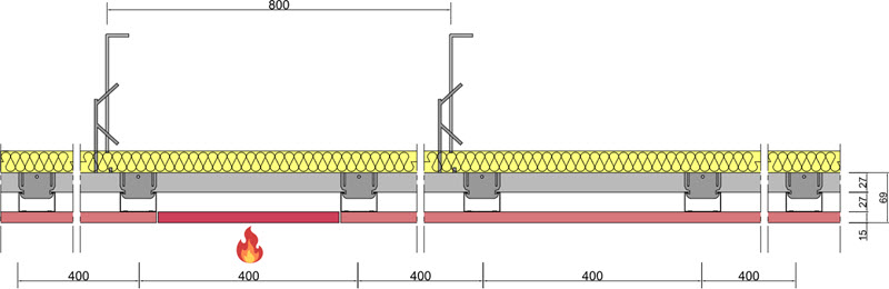 DORI-FIRE CEILING EI15/priešgaisrinės revizinės durelės pakabinamoms luboms DORI-FIRE™ CEILING EI15 montavimo lubose pavyzdys